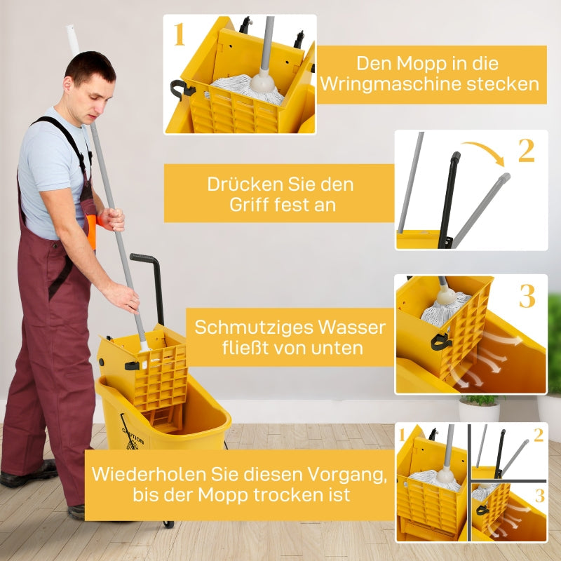 Cleaning Cart - 36 Liter, Mop & Handle - Yellow
