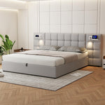 Upholstered Bed 180x200cm Hydraulic Storage USB Wireless Charging Lamp - Linen Grey