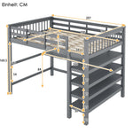 Loft Bed 140x200cm Storage Compartments Desk - Grey