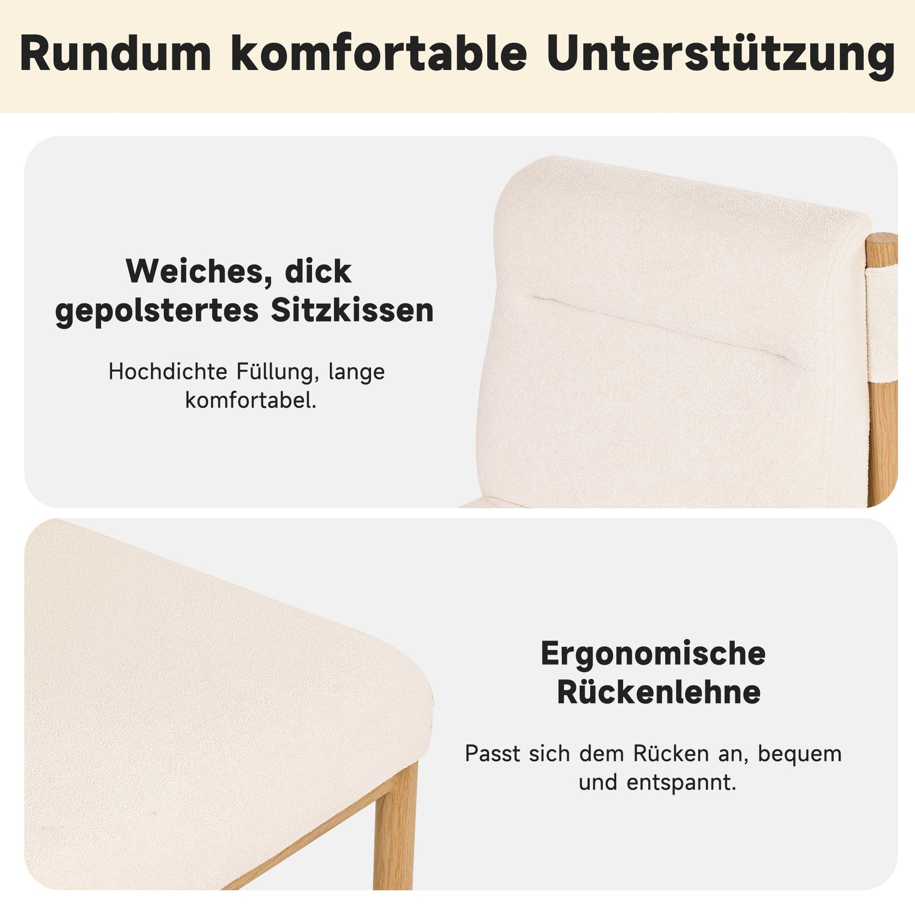 Dining Chairs Set of 4 Oak-Effect Frame Padded Sherpa Beige