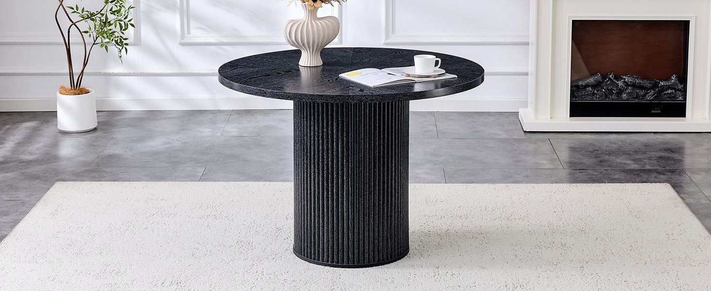 Round Dining Table 100cm 4-6 Seater Storage Base - Black MDF