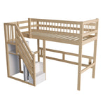 Solid Wood Bed 90x200 with Storage Stairs - Wood Color