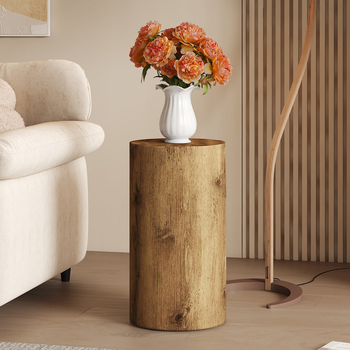 Round Coffee Table Small Side Table 30cm Diameter - Wood Look MDF