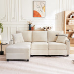 L-shaped Corner Sofa, Convertible 3-Seater with Footstool, Cup Holder, USB Charger, Armrest Storage, Beige