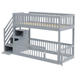 Bunk Bed 90x200 with Safety Stairs & Storage Drawers, Grey Wood