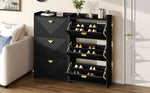Shoe Cabinet with 6 Drop-Down Doors and Adjustable Width, Two-Piece Set, Black MDF