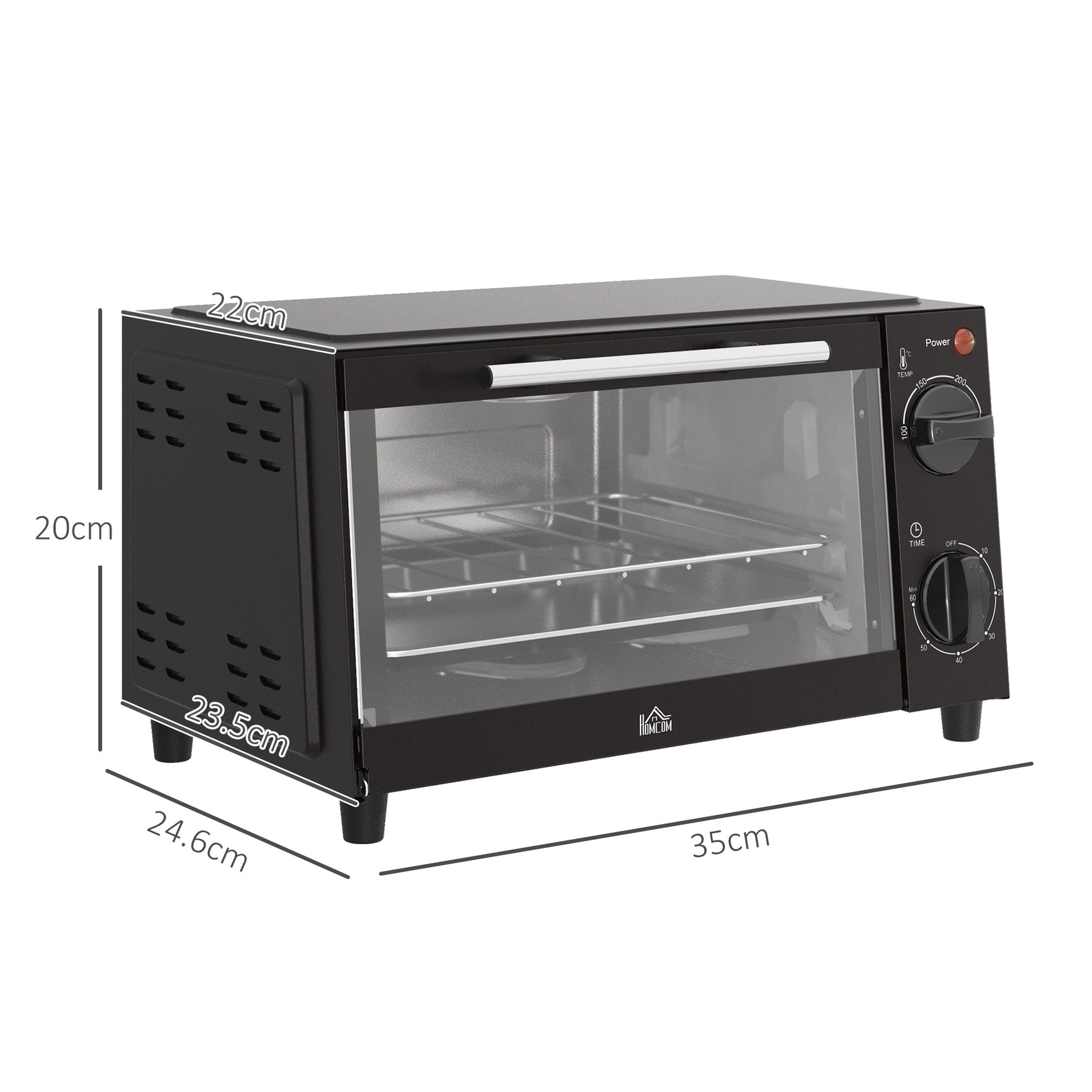 Mini Oven 9L 750W Adjustable Temp 60-Min Timer, Stainless Steel/Black