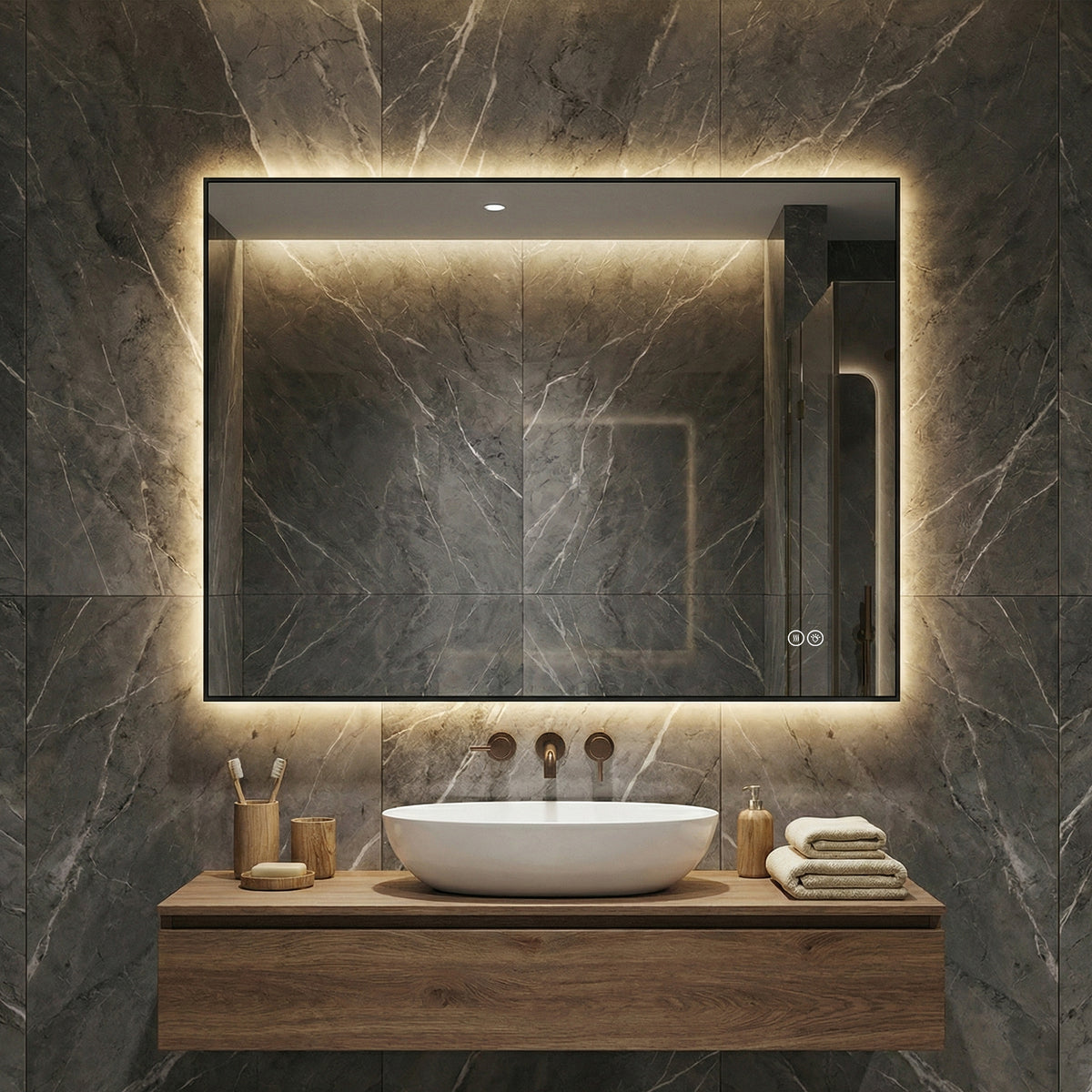 LED Bathroom Mirror 60x80 cm Backlit Anti-Fog, Aluminum Frame