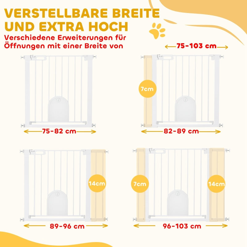 Adjustable Pet Gate with Small Door, Steel/Plastic, White