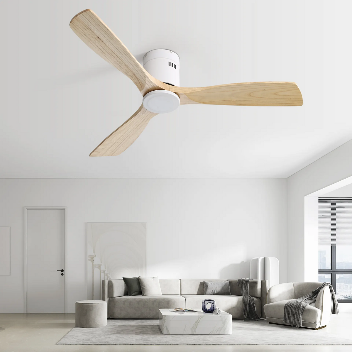 Ceiling Fan 52-Inch, Reversible DC Motor, 3 Solid Wood Blades