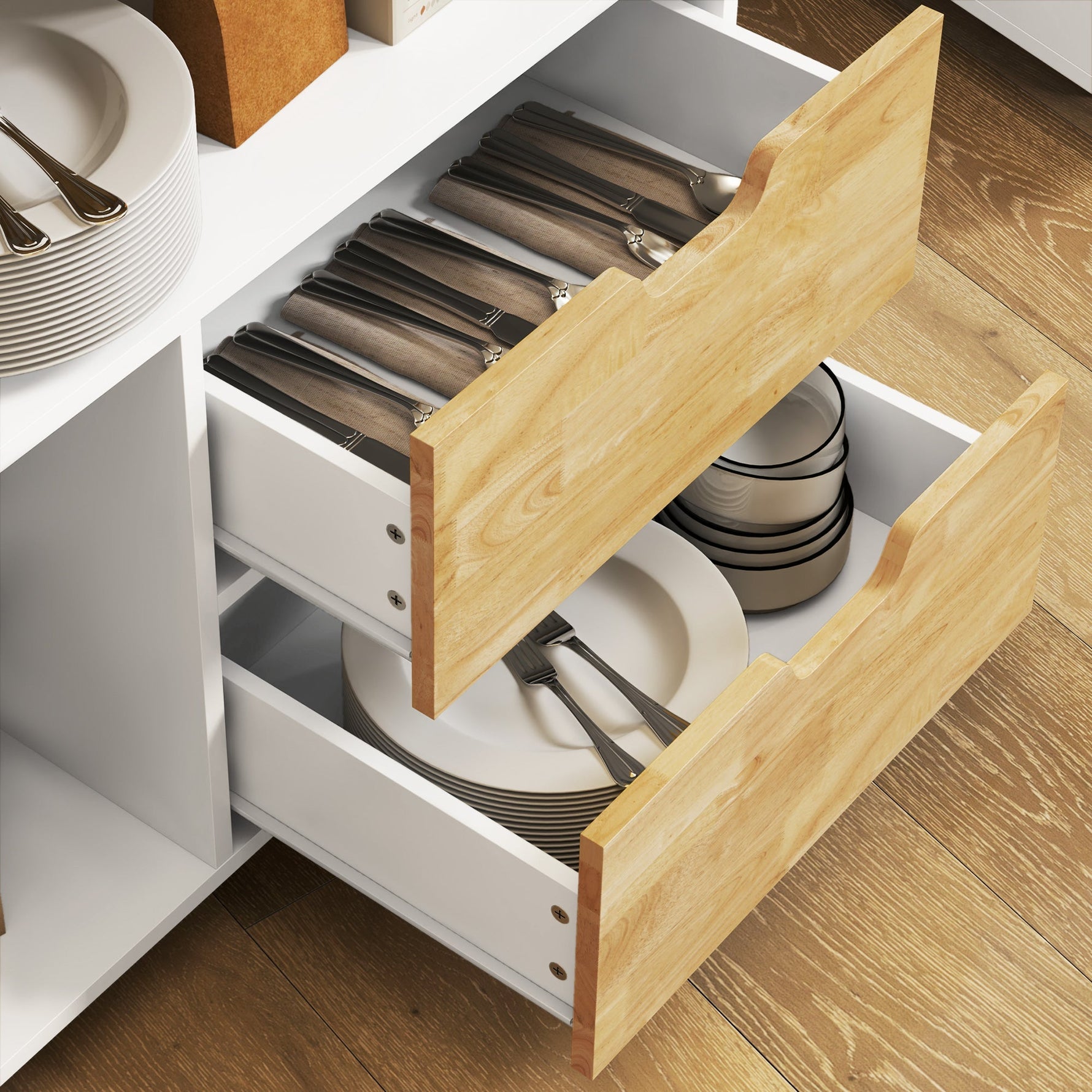 Kitchen Cart with Drawers, Cabinet, and Handle, Oak
