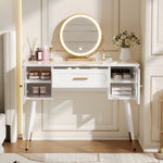 LED Dressing Table with Mirror, 1 Drawer & 2 Doors, White