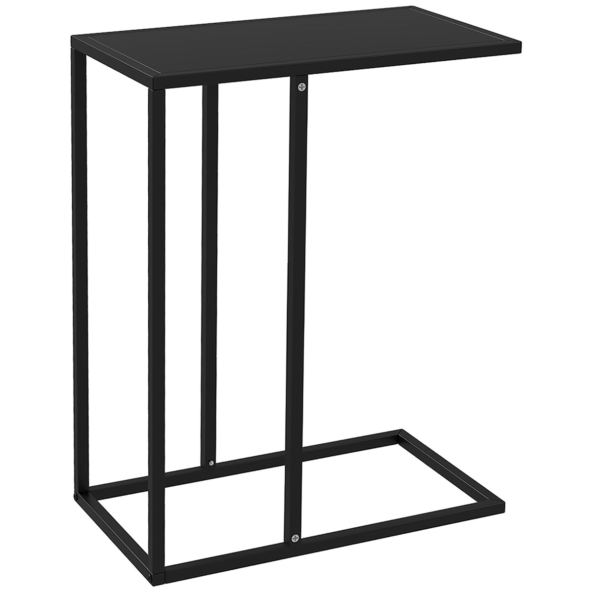 Side Table C-Shaped Laptop Bedside with Steel Frame, Black