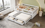 Sofa Bed, Pull-Out with Safety Gate & 2 Drawers, Solid Wood, White