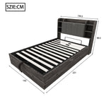 Wooden Bed, 140x200cm Hydraulic with Storage Headboard, USB & Type-C Socket, Grey