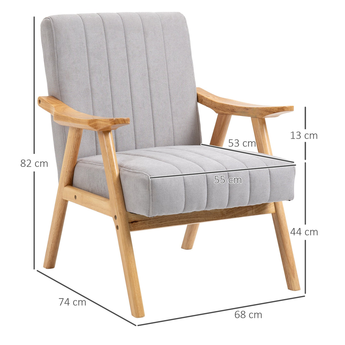 Wing Chair with Armrests, Scandi Design, Light Grey