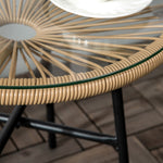 Bistro Table, Round Garden Side Table 50cm, Rattan Black+Beige