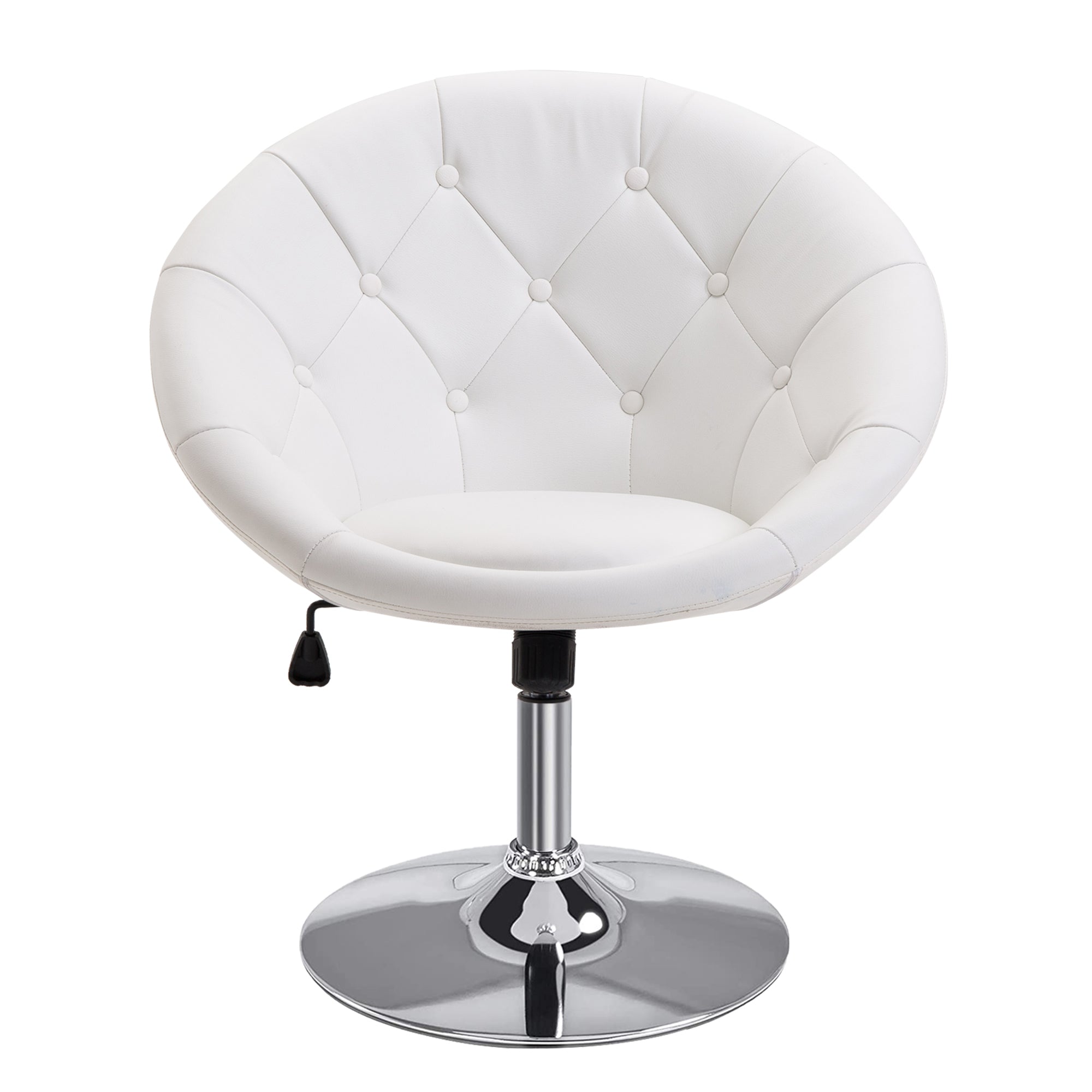 Work Stool Swivel Height-Adjustable Chrome-Plated Black/White PU Steel