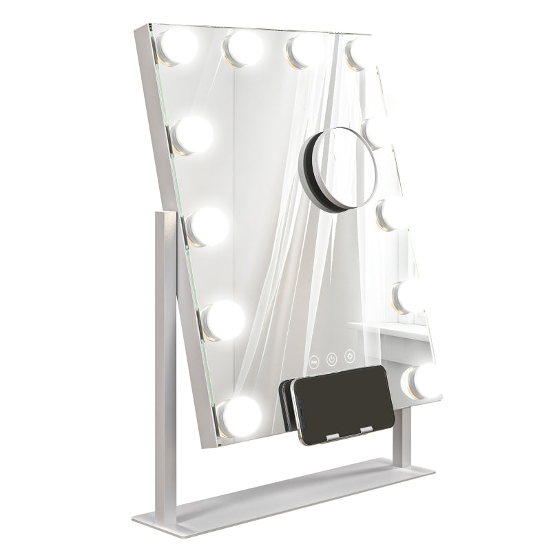 Hollywood Mirror, 12 LEDs, 3 Light Colors, USB Charging, White