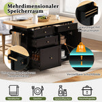 Mobile Kitchen Island, Extendable Table and Multifunctional Drawers, Black