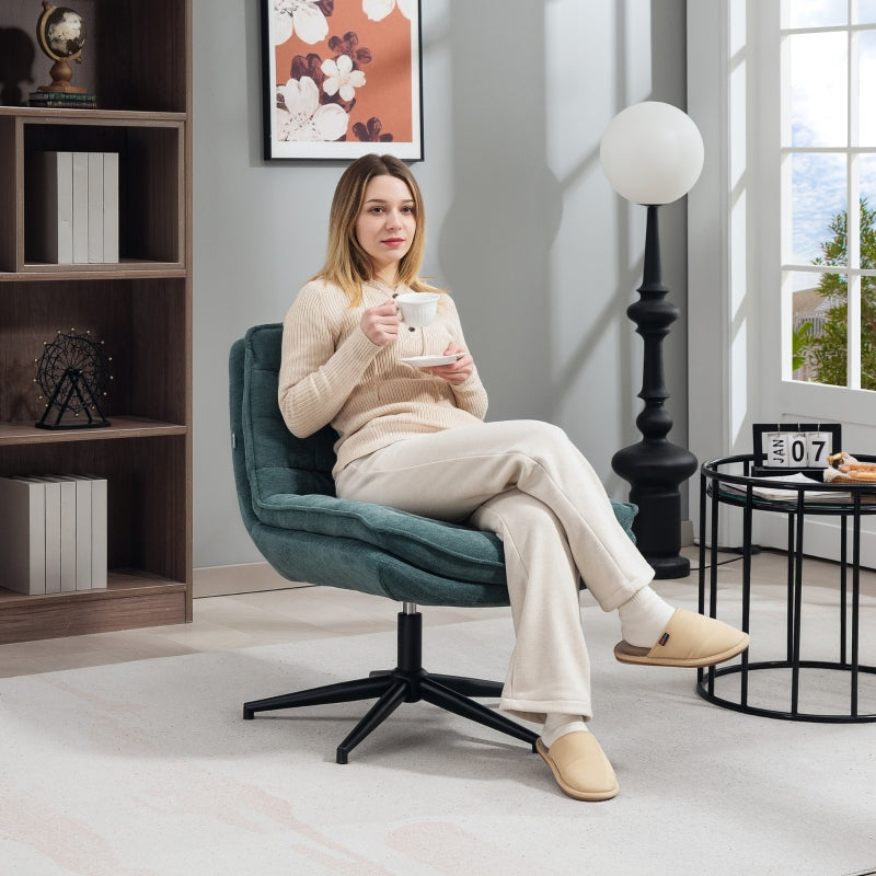 Office Chair, Height Adjustable, Wide Seat, Linen, Dark Green