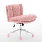 Wider Seat Office Chair with Swivel Adjustable Metal Base, Pink Artificial Rabbit Hair