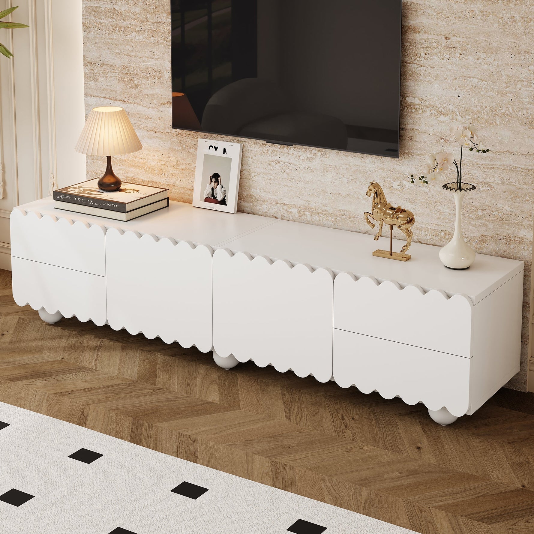 TV Cabinet Modern Low Stand 175x38x37cm - White