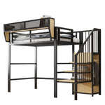 Loft Bed 90x200 with Safety Ladder & Storage, White Metal