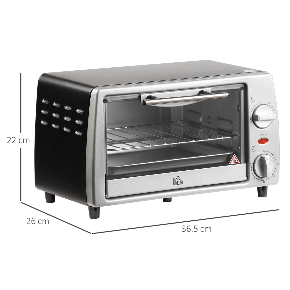 Electric Oven 10L Adjustable Temperature and Timer, 750W, Silver Black