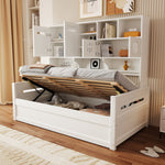 Wooden Sofa Bed 90x200cm with Hydraulic Storage in White