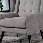 Mid-Century Modern Armchair with Buttoned Padding and Solid Wood Legs, Black Suede