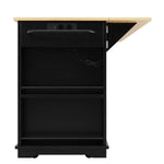 Kitchen Island Trolley Worktop Power Strip Wood Grain Storage - Black