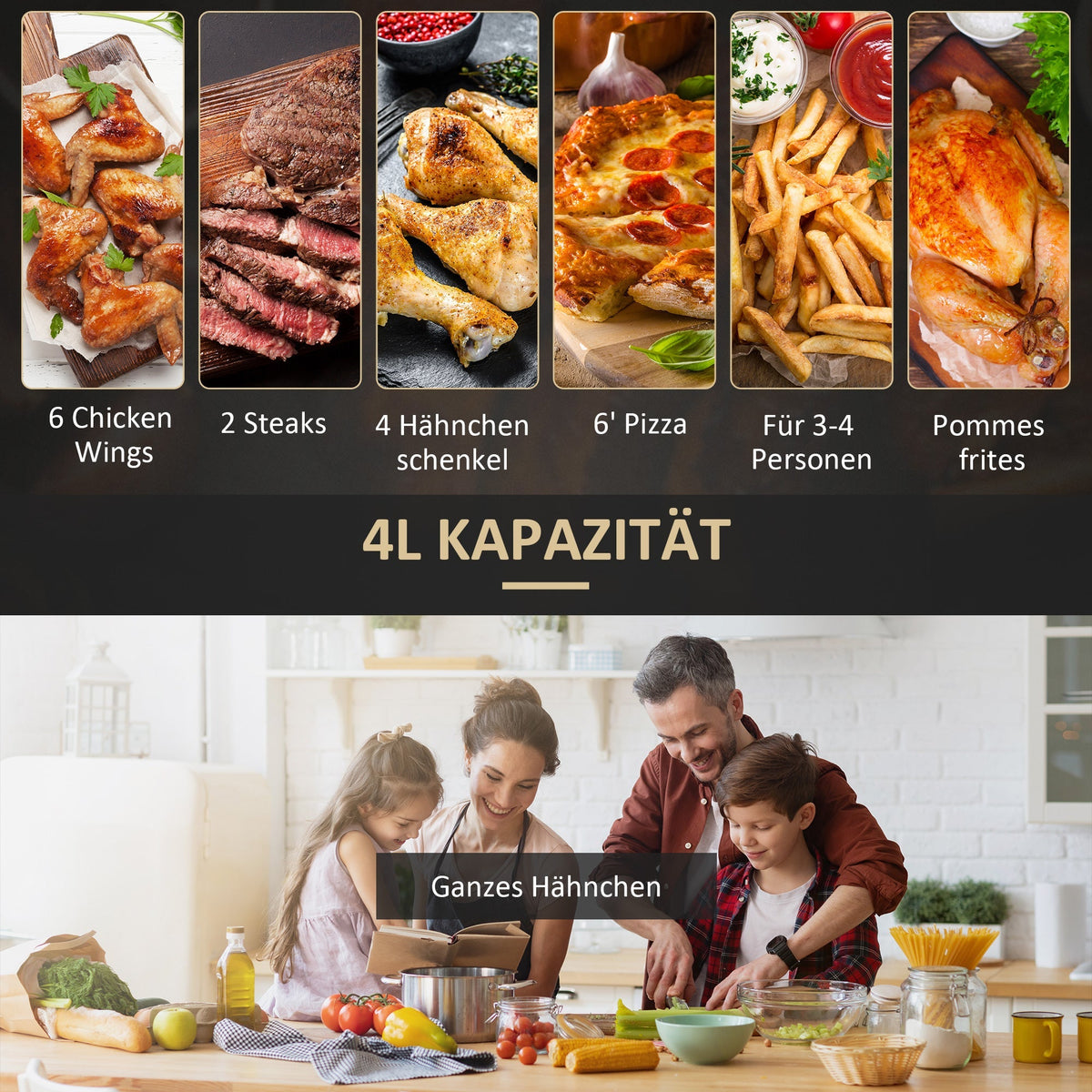 4L Air Fryer, 12 Programs, 60-Min Timer, Non-Stick Basket, Black