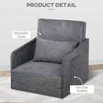 Sofa Bed, Single, Washable Cover, 2 Side Pockets, Metal Frame, Grey
