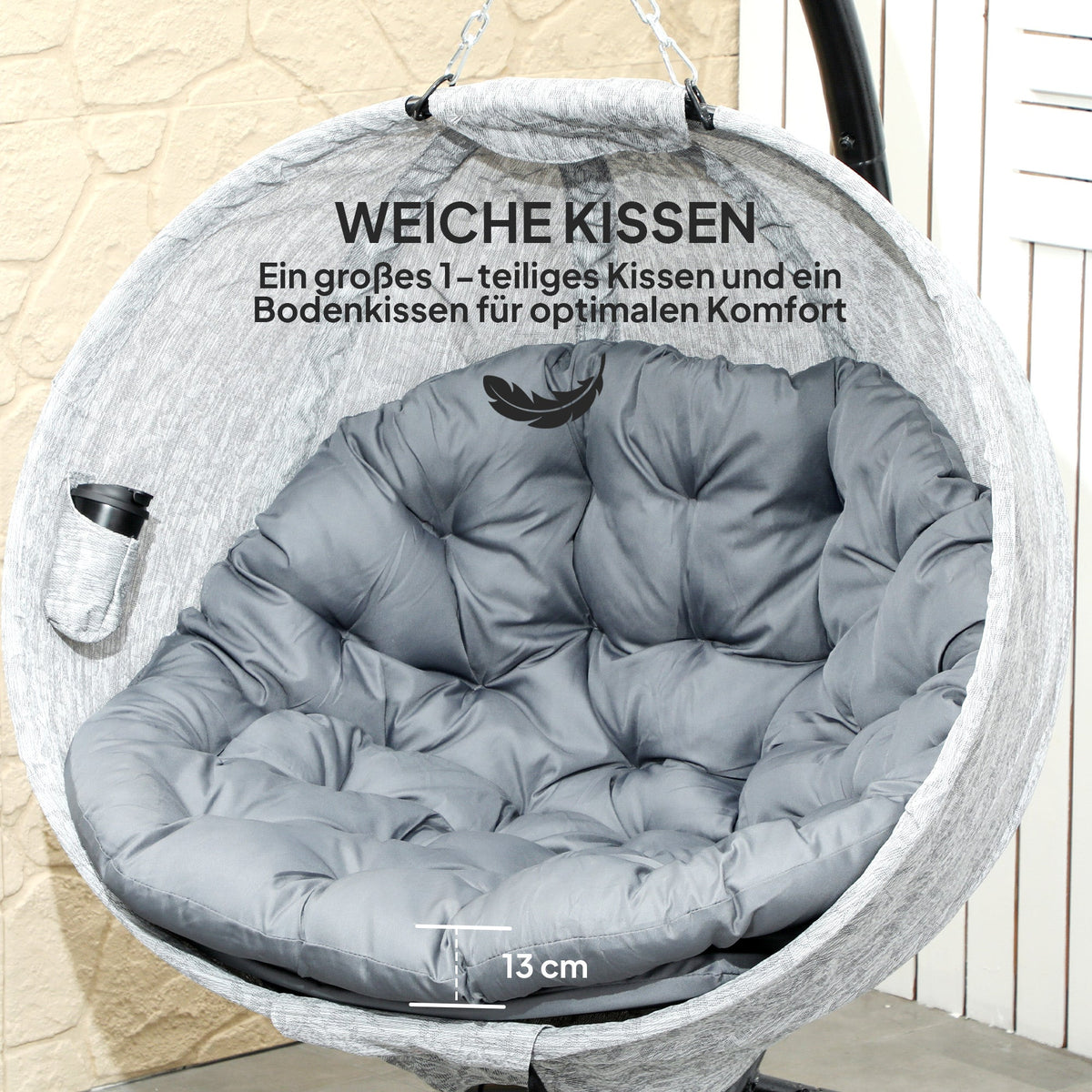 Egg-Shaped Outdoor Hanging Chair, Foldable Swing with Cup Holder, Gray