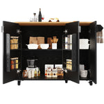 Kitchen Island Extendable 130cm Trolley 3 Doors Spice Rack - White/Black
