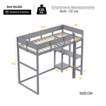 Loft Bed with Storage and Slatted Base, 90x200cm, Grey Pine Wood