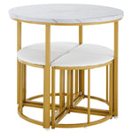 Dining Table Set with 4 Chairs, Modern Luxury MDF Gilded Iron Velvet, White
