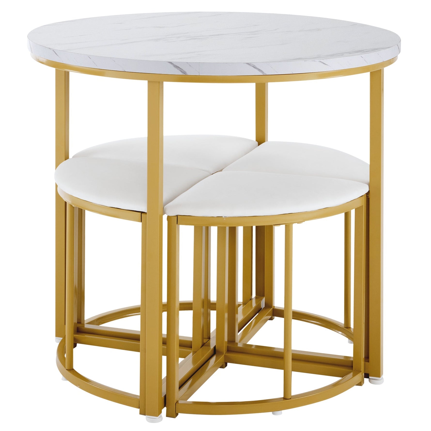 Dining Table Set with 4 Chairs, Modern Luxury MDF Gilded Iron Velvet, White
