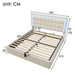 Upholstered Storage Bed 180x200cm with LED, White Faux Leather