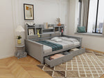 Sofa Bed 90x200 with Drawers & Shelves, Solid Wood Grey
