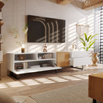 Modern TV Cabinet, Minimalist Design 180x50x38cm, White & Wood Look