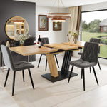 5-Piece Dining Set with Extendable Table and 4 Chairs, Grey Velvet