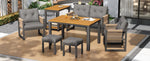 Outdoor Sofa Set with Woven Armrests, Cushions and Multifunctional Table, Iron Frame