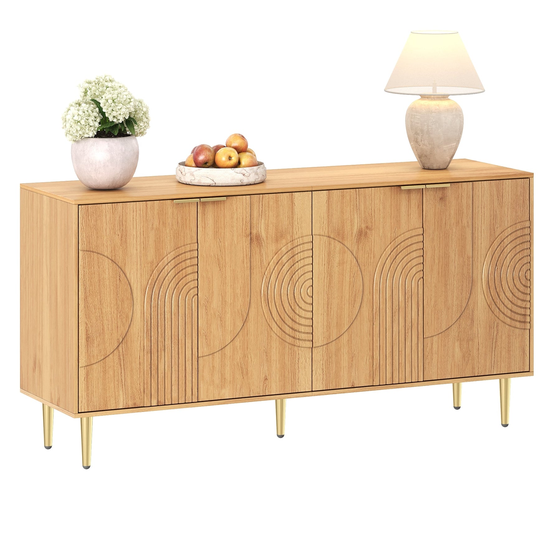 Modern Sideboard with 4 Doors and Adjustable Shelves, Natural Wood Look