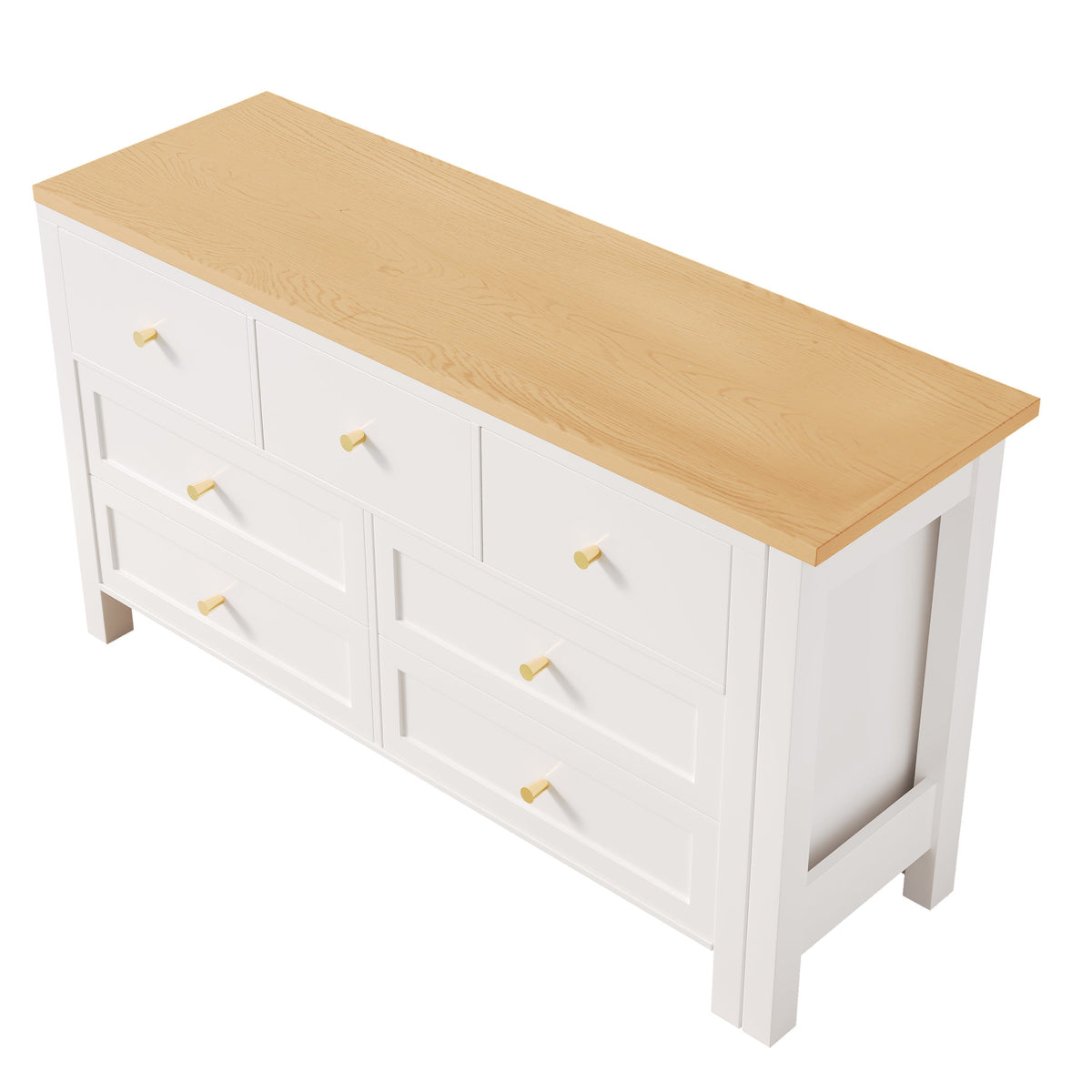 Desk, 7-Drawer 2-in-1 Rotating Workbench Sideboard, White/Natural Oak Look