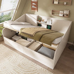 Hydraulic Daybed 140x190cm Double Bed Storage USB/Type-C Charging White Wood