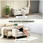 Upholstered Bench, Armrest Bed Bench, 2 Cylinder Cushions, Wooden Frame, Beige Chenille