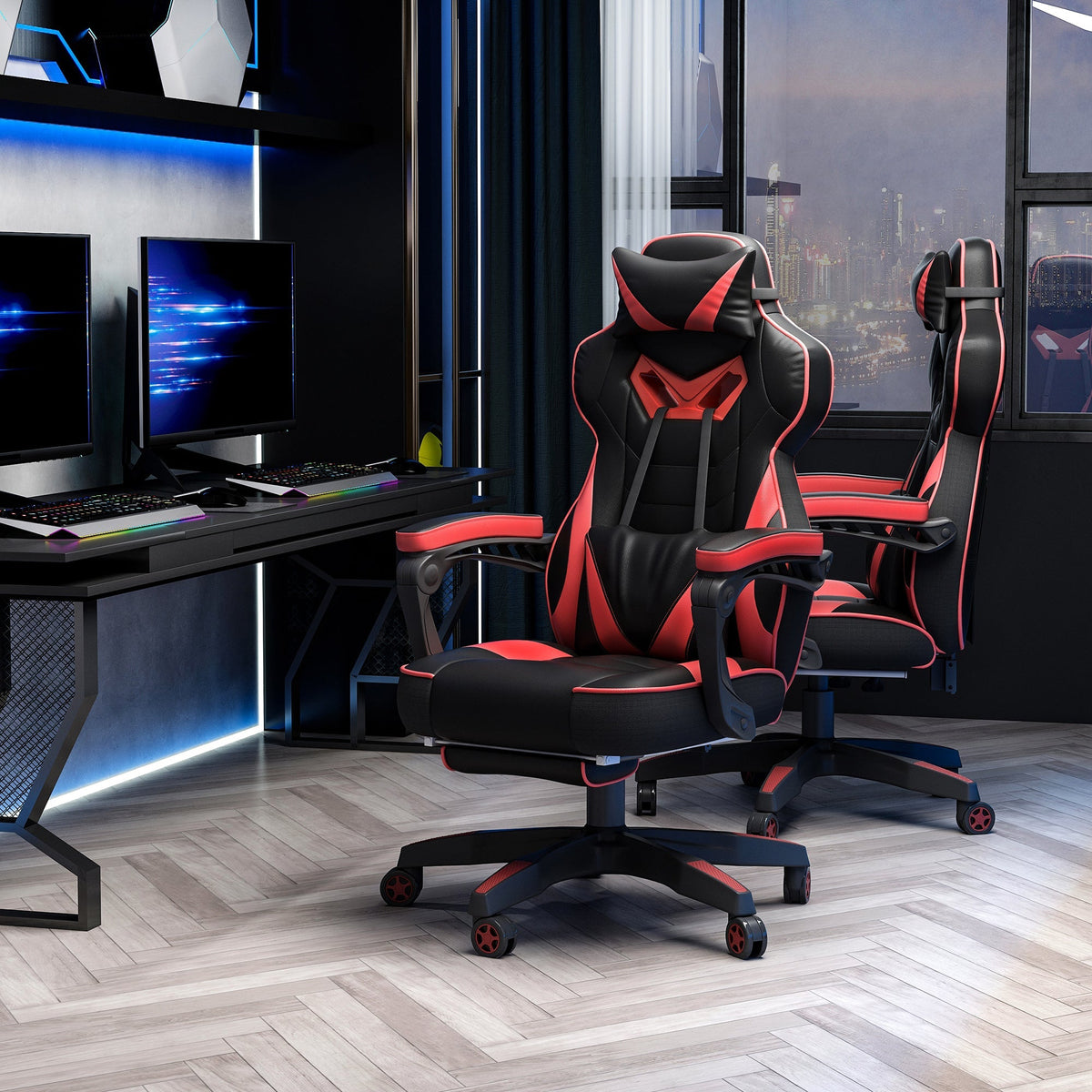 Office Chair Gaming Chair, Massage Function, Height Adjustable, Faux Leather Black