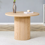 Round Dining Table 100cm MDF Storage 4-6 Seater - Light Wood Look